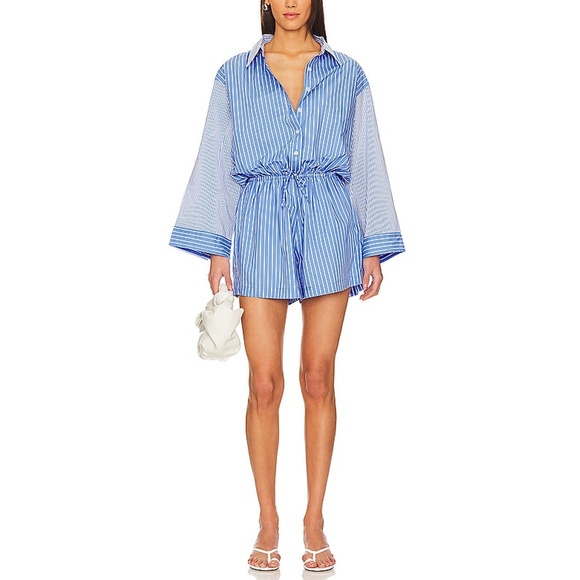 Faithfull The Brand 'Capaci' Blue Cotton Playsuit Size M